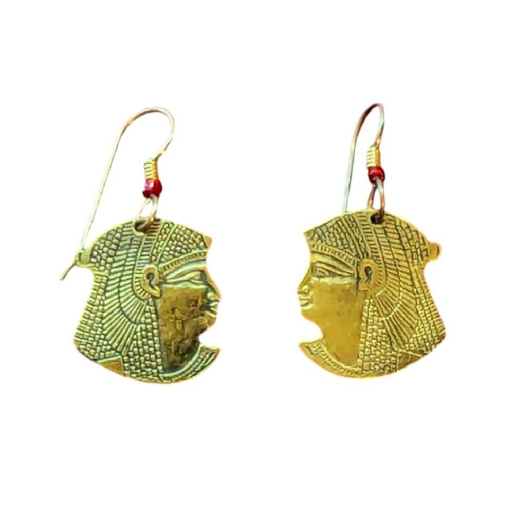 Vintage Egyptian Earrings Priestess Dangle Gold Costume Statement Jewelry Boho‎